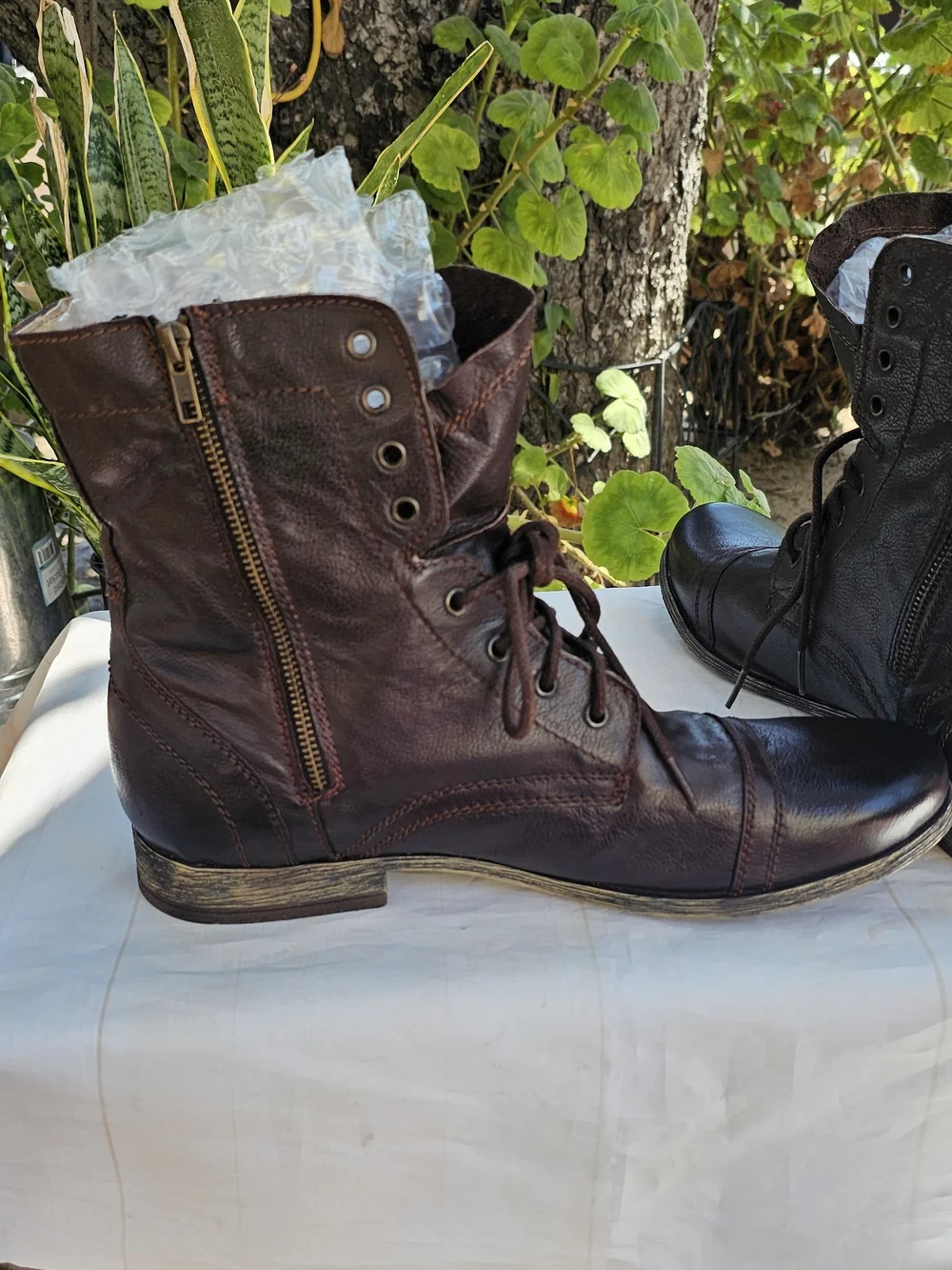 Steve Madden Troopah Men's Brown Leather Lace-Up Combat Boots